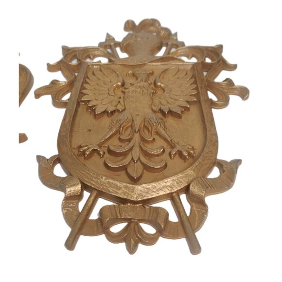 2 Vtg Syroco Decor Knight Coat of Arms Eagle Wall Plaque 7248 & 7249 14.5x9.5" - Picture 4 of 16